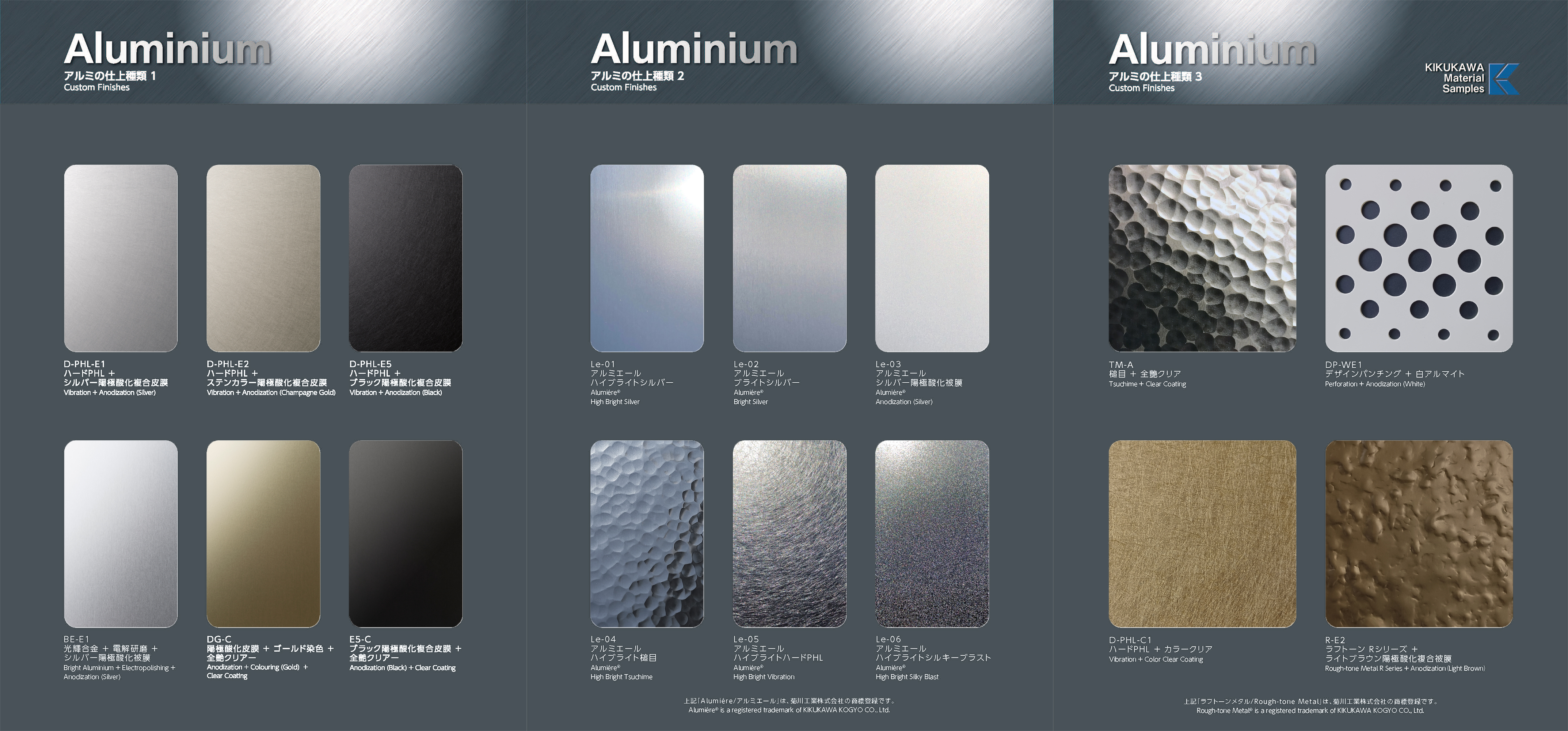 gewoon rand afwijzing Aluminium Finish Samples | KIKUKAWA